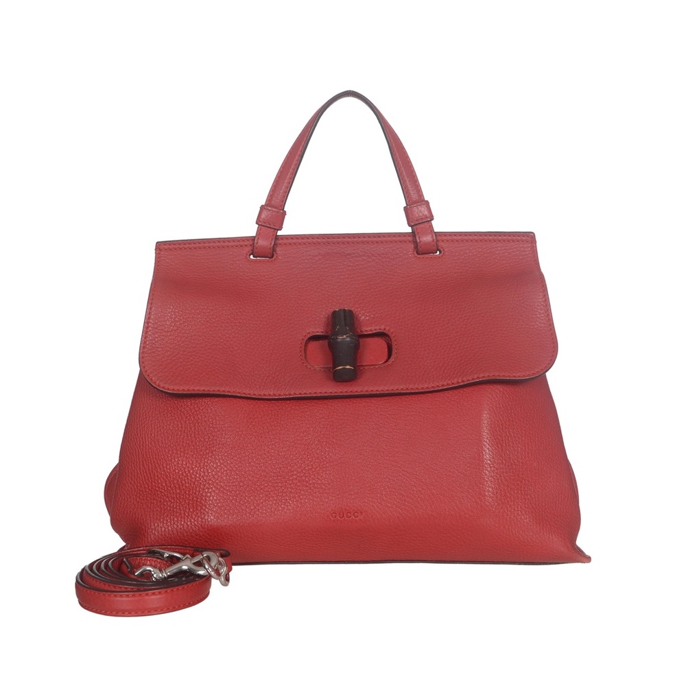 Gucci Red Bamboo Daily Top Handle Handbag Satchel - Picture 1 of 16
